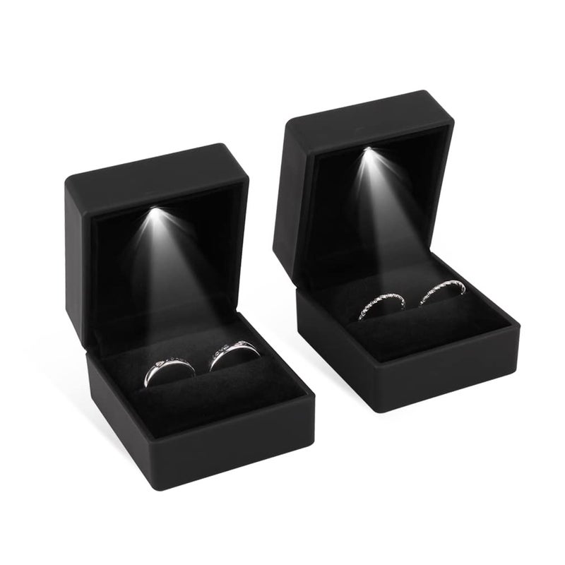 iSuperbÂ® Ring Box Black Jewelry Case Organizer with LED Light Gift Box - Image 5